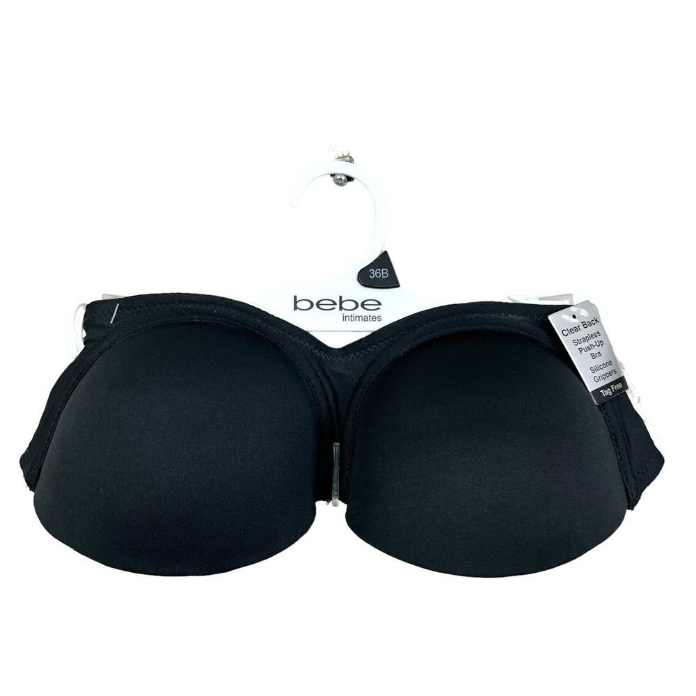 Bebe intimates Women Strapless Bra Pushup Clear Tag Free Underwire Black Sz 36B*